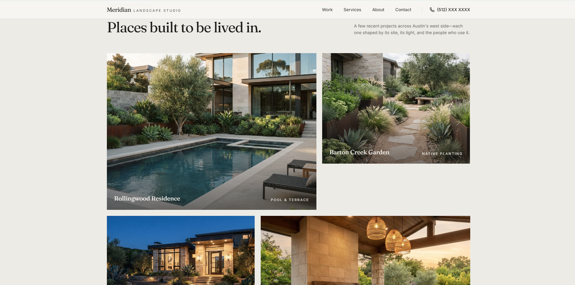 Meridian Landscape website, section 2