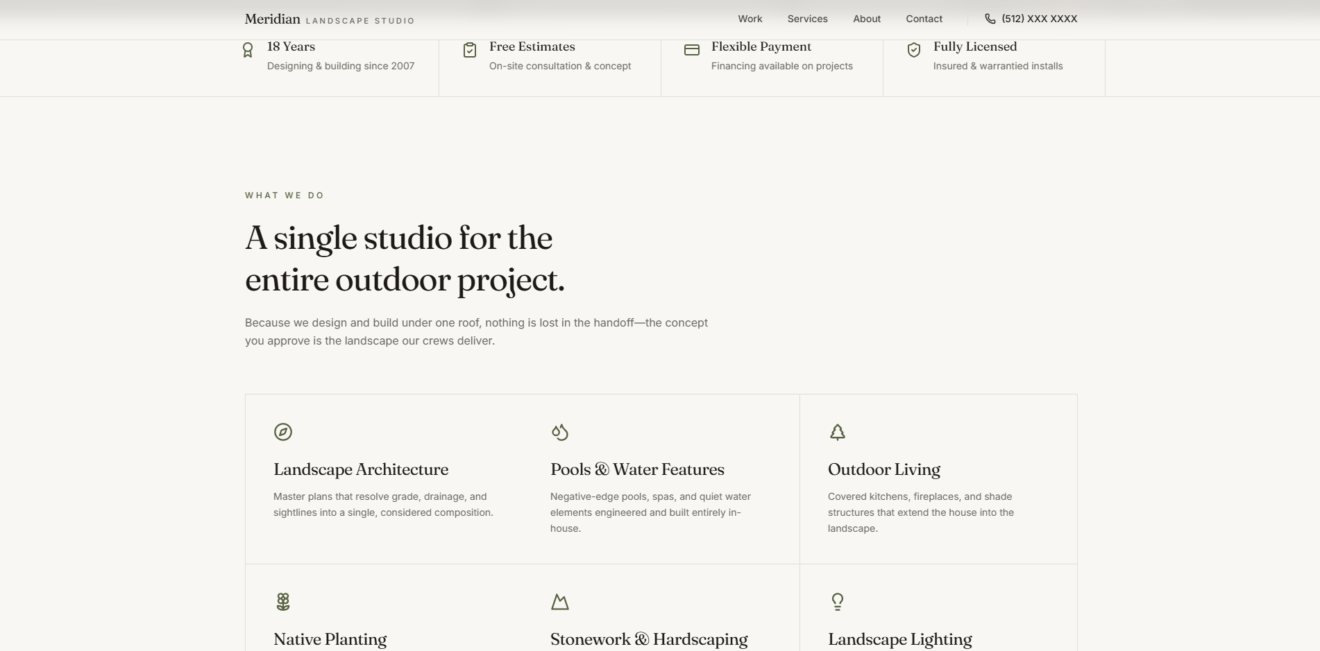 Meridian Landscape website, section 3